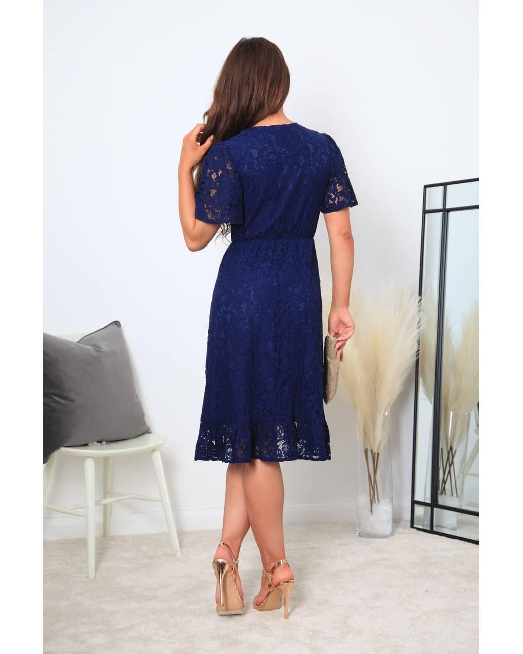 Double Second Blue Lace Wrap Dress