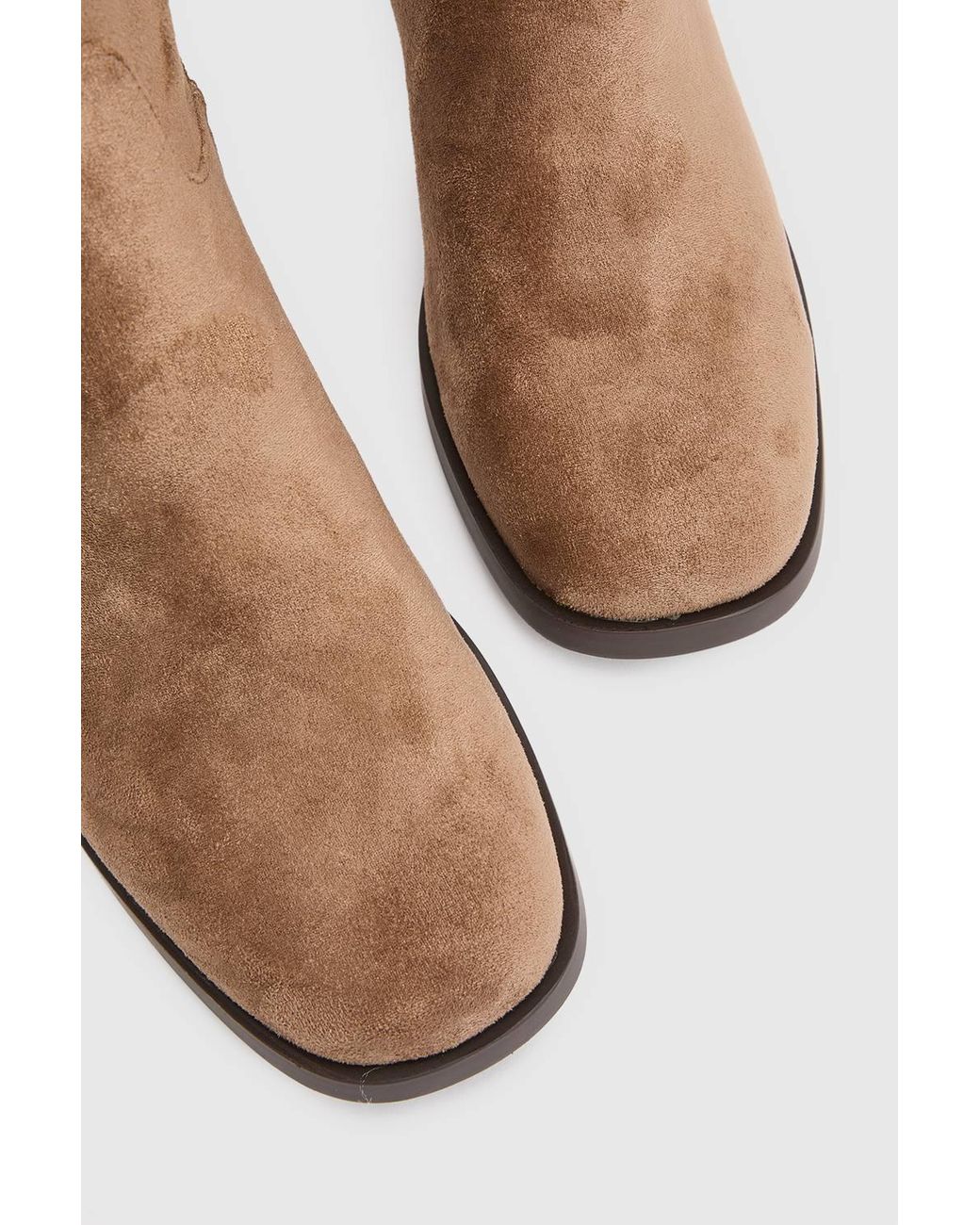 Oasis Brown Evie Faux Suede Medium Block Heel High Leg Boots