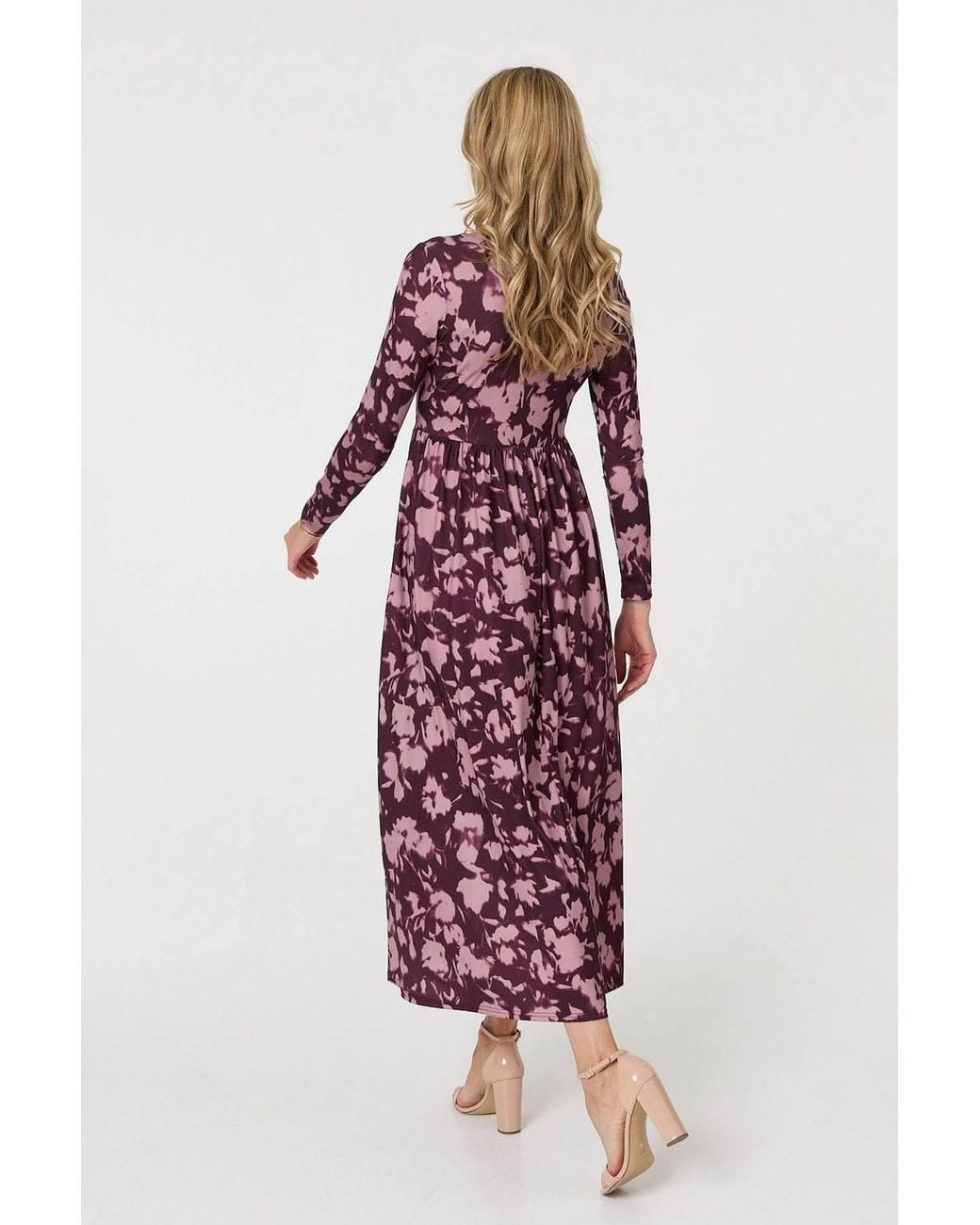 Izabel London Red Floral Long Sleeve Jersey Maxi Dress