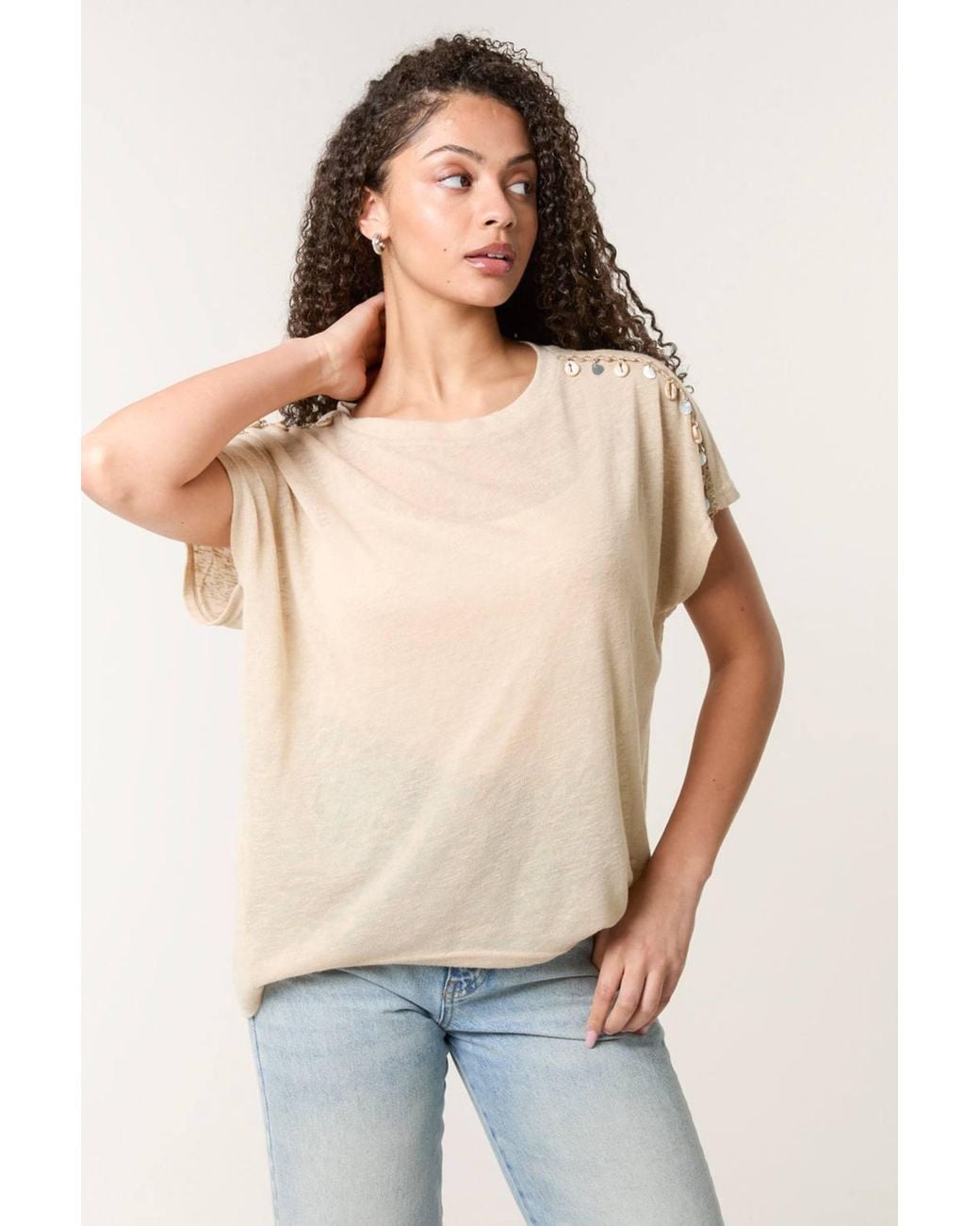 Blue Vanilla Natural Short Sleeve Round Neck Top