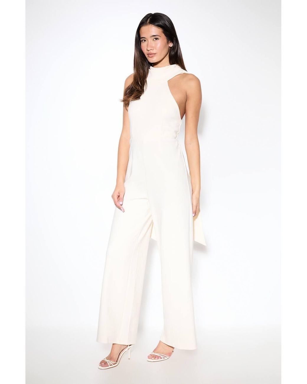 MissPap White Scarf Detail High Neck Jumpsuit