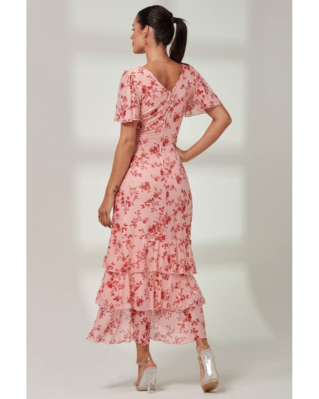 Jolie Moi Pink Daleysa Frill Hem Mesh Maxi Dress