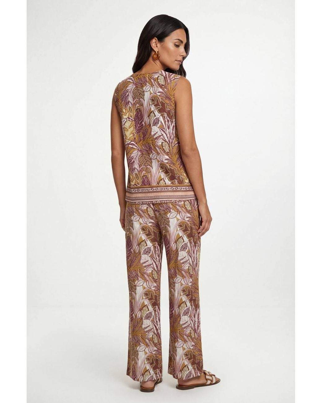 Wallis Natural Tropical Print Elasticated Waist Wide Leg Trouser