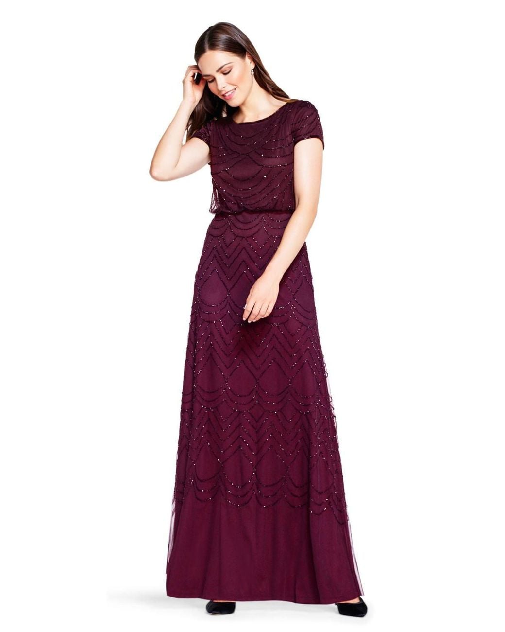Adrianna Papell Purple Blouson Beaded Gwn Dress