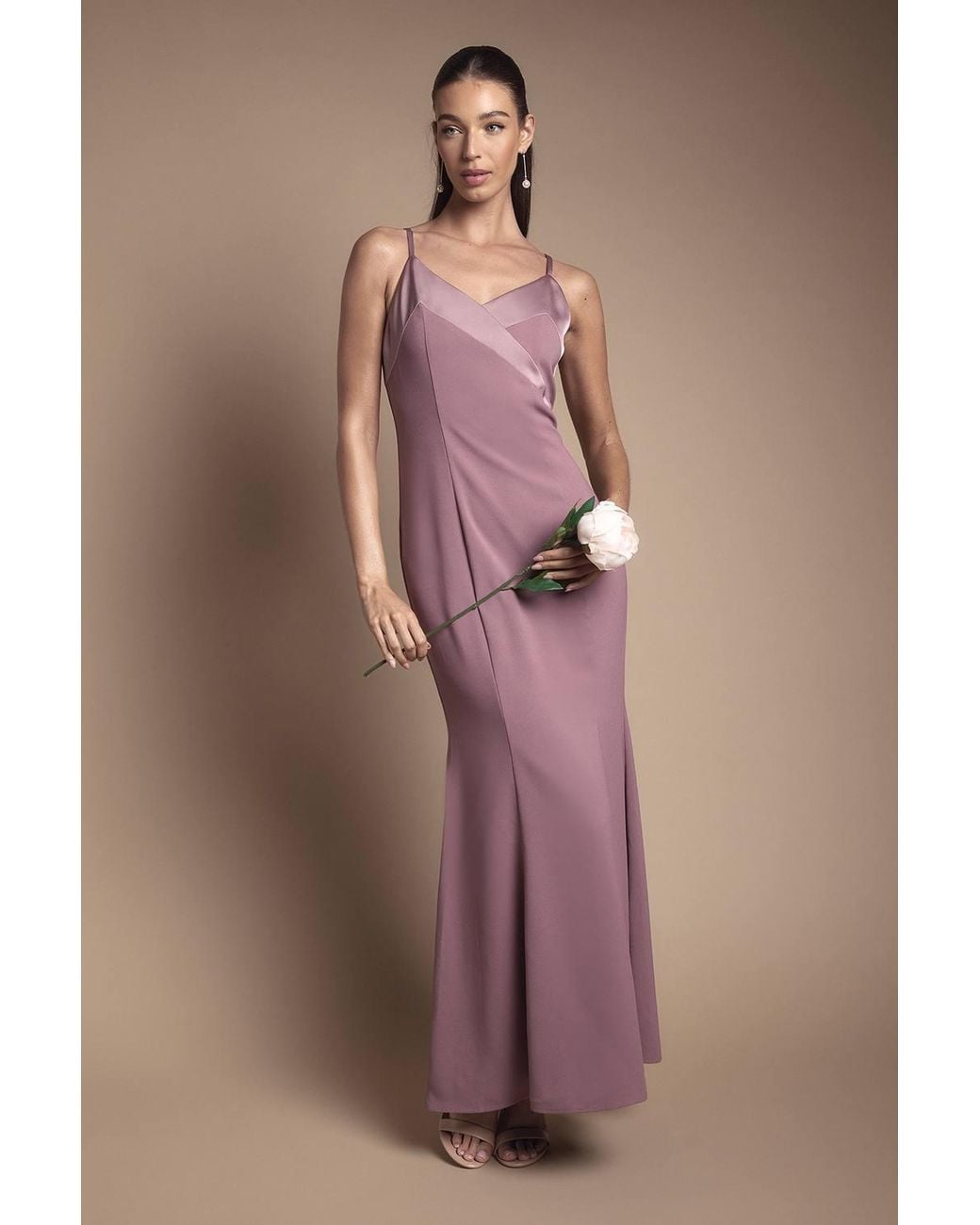 Coast Purple Strappy V Neck Satin Trim Bridesmaid Dress