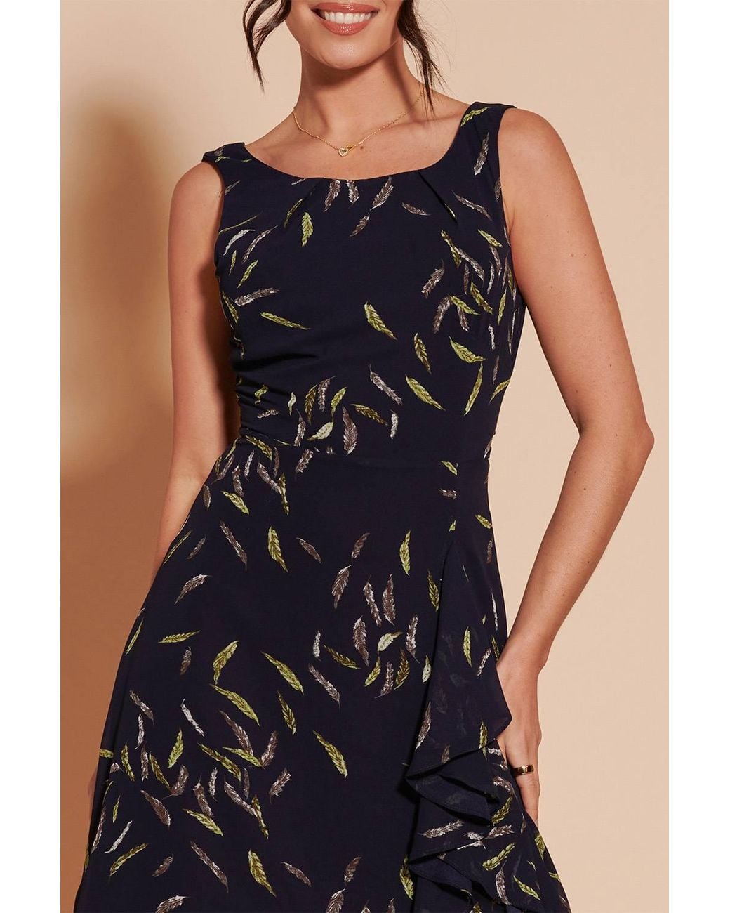 Jolie Moi Blue Print Frill Hem Chiffon Midi Dress