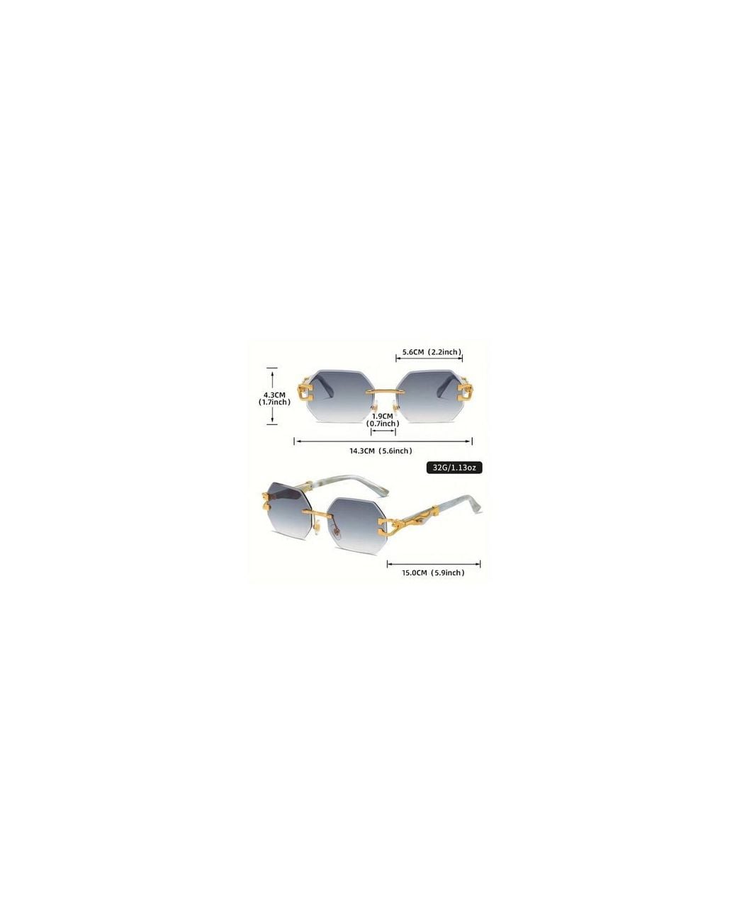 AJVANI Blue Geometric Rimless Oval Sunglasses Shades