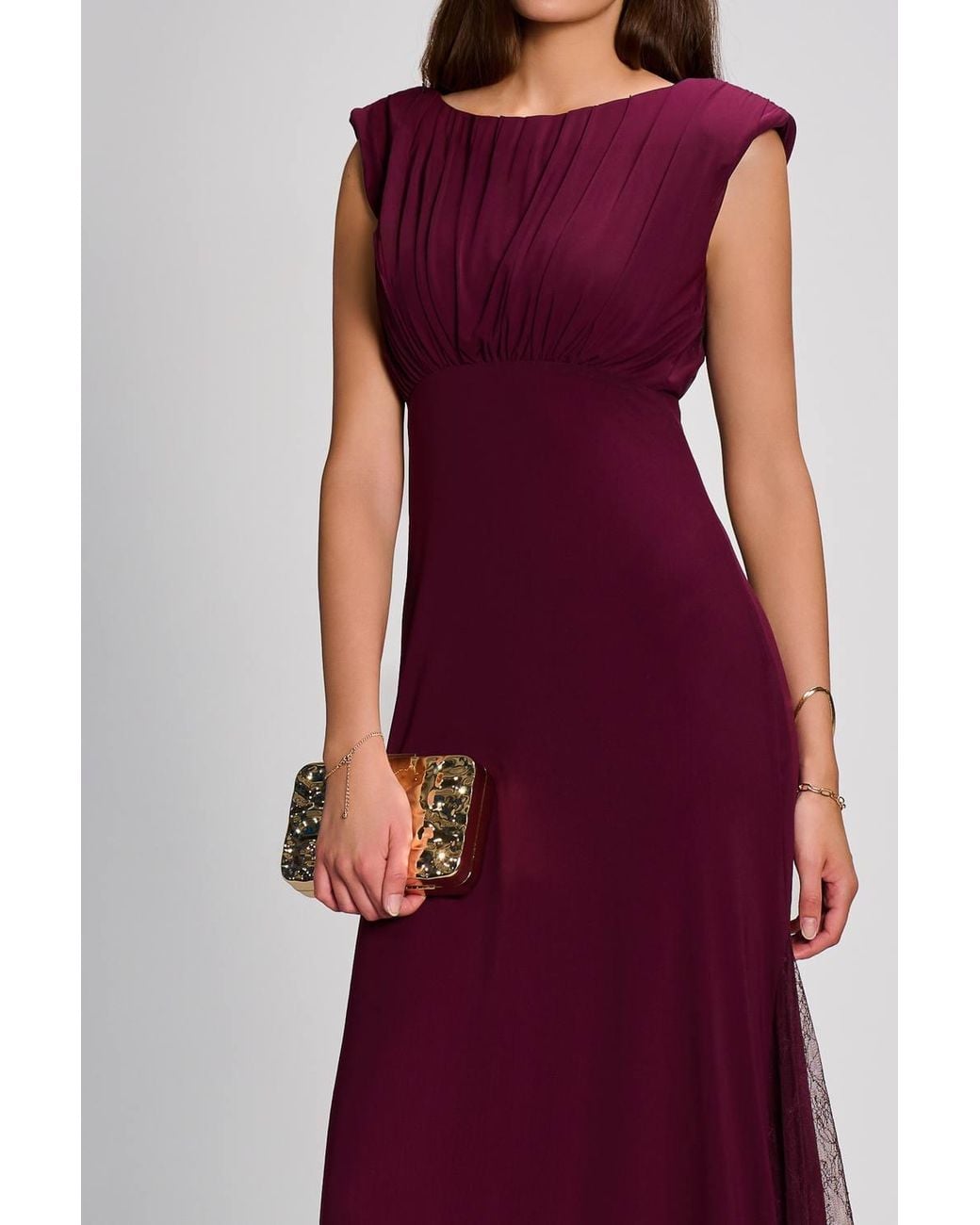 Jolie Moi Red Lace Insert Mesh Maxi Dress