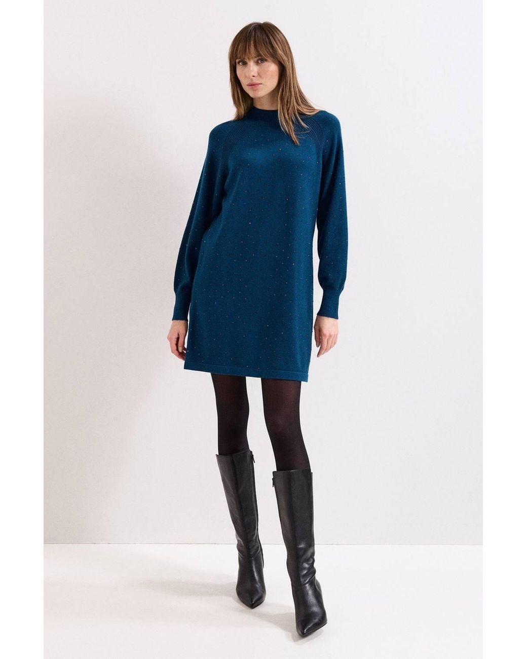 Phase Eight Blue Tala Hot Fix Long Sleeve Mini Dress