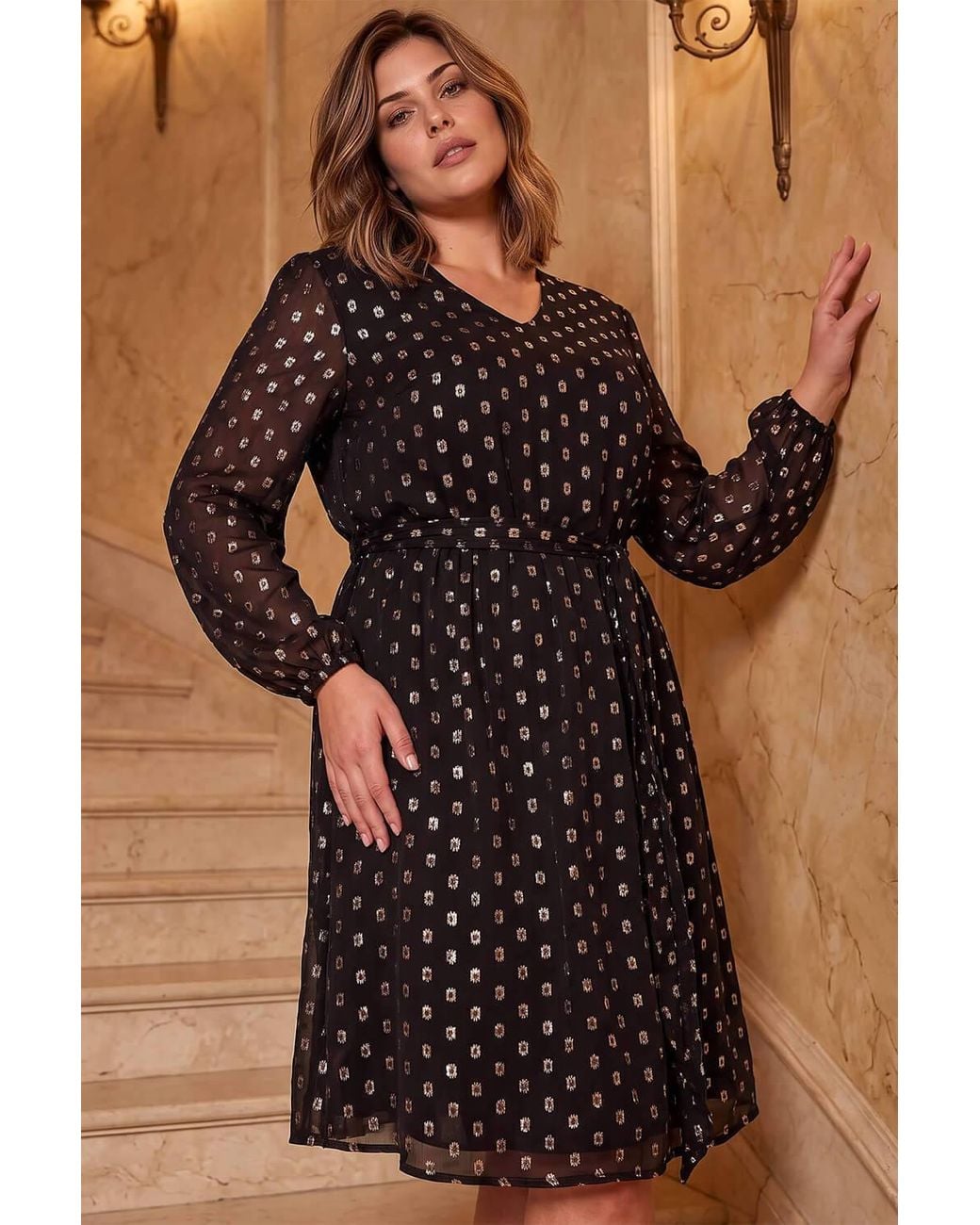 Roman Brown Curve Polka Dot Dress