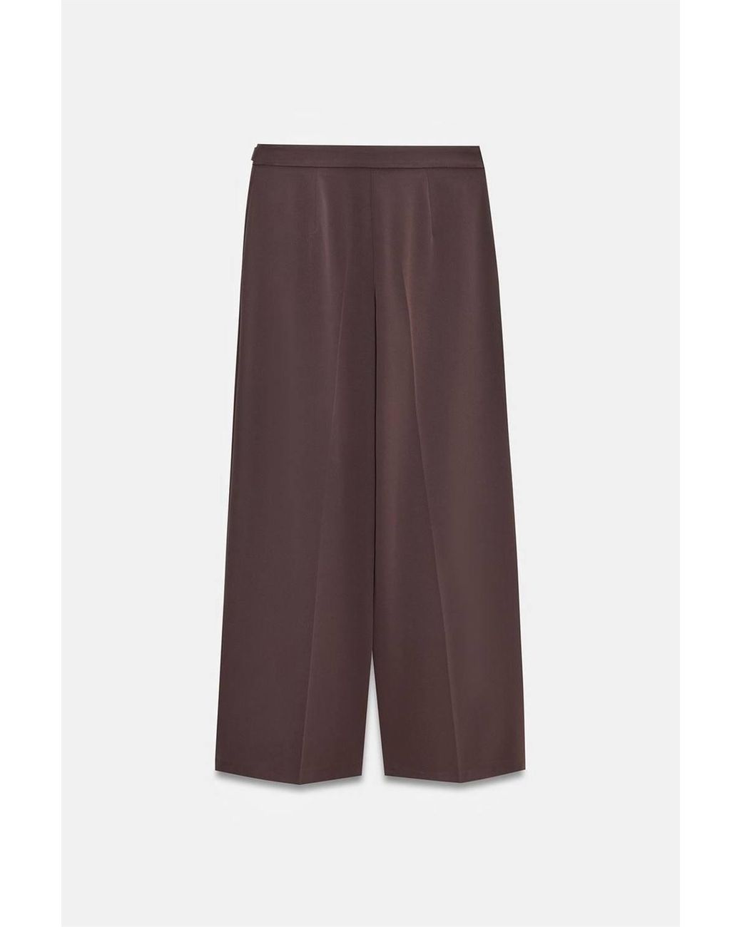 Dilvin Brown Wide-Leg Belted Crepe Trousers