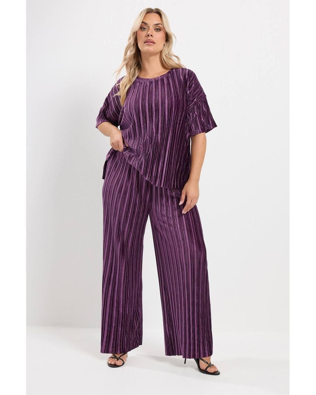 Yours Purple Plisse Velour Trousers