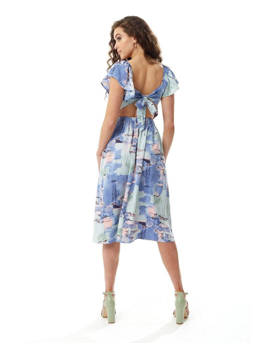 Liquorish Blue Abstract Print Cut Out Back Midi Dress