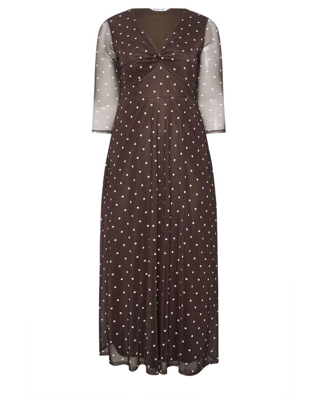 Yours Brown Polka Dot Knot Front Dress