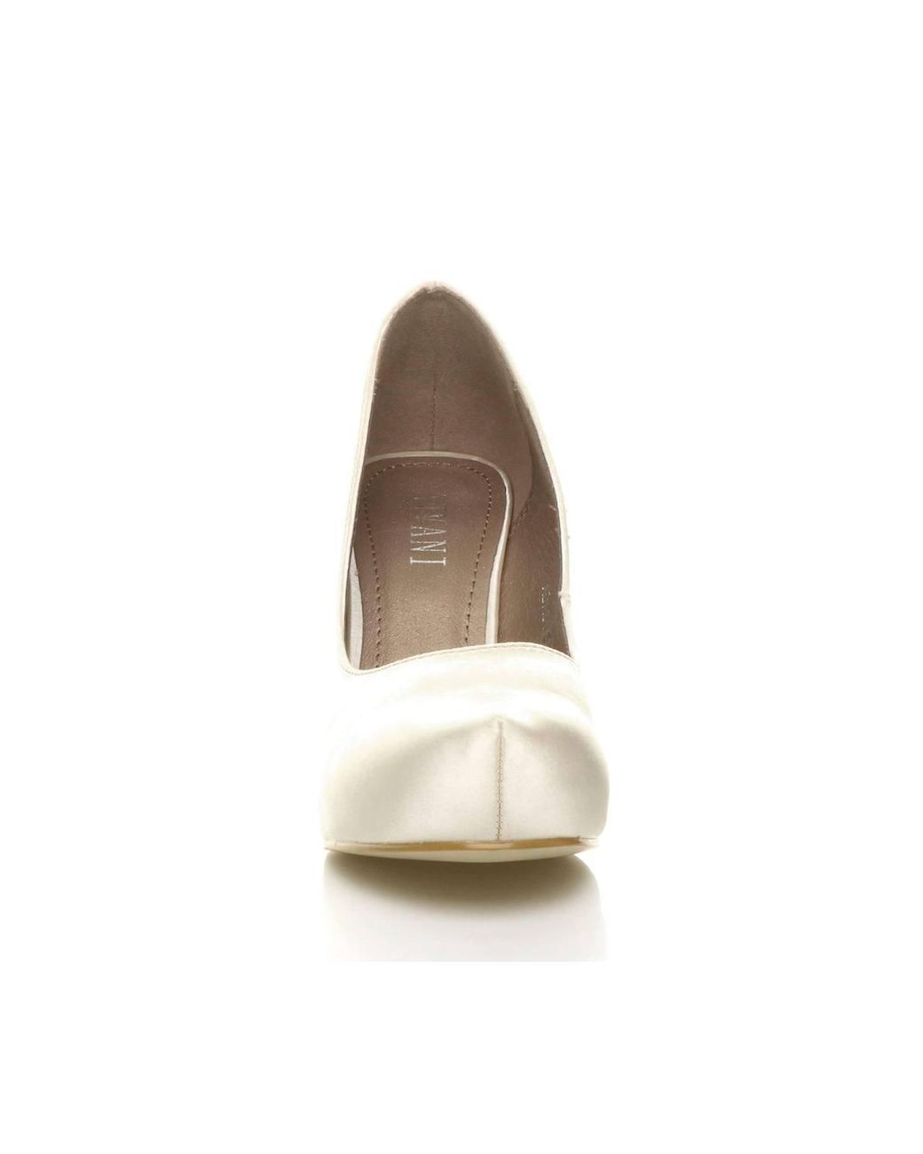 AJVANI White Mid High Heel Satin Court Shoes