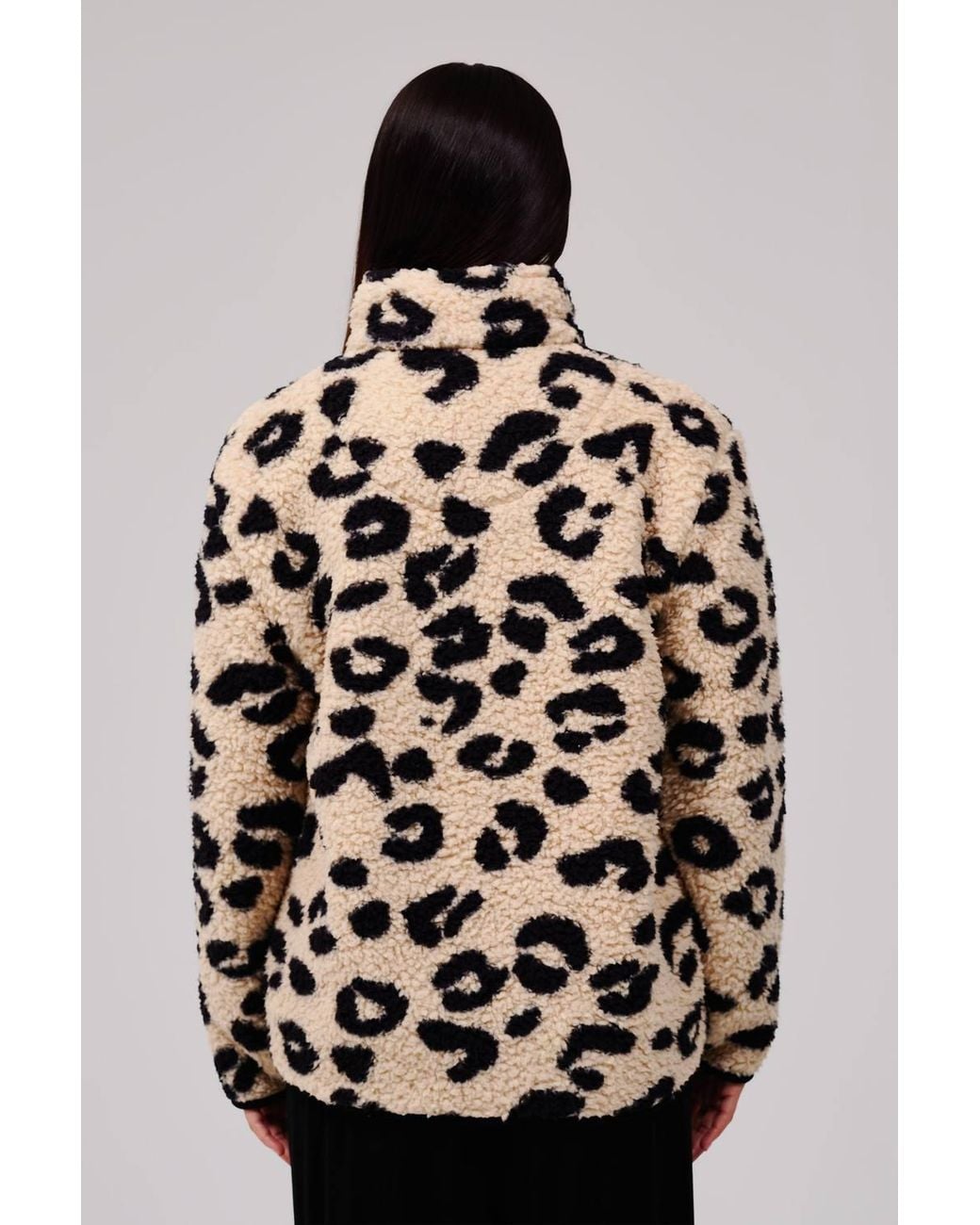 Loungeable Blue Leopard Print Cosy Borg Fleece Quarter Zip Lounge Jumper