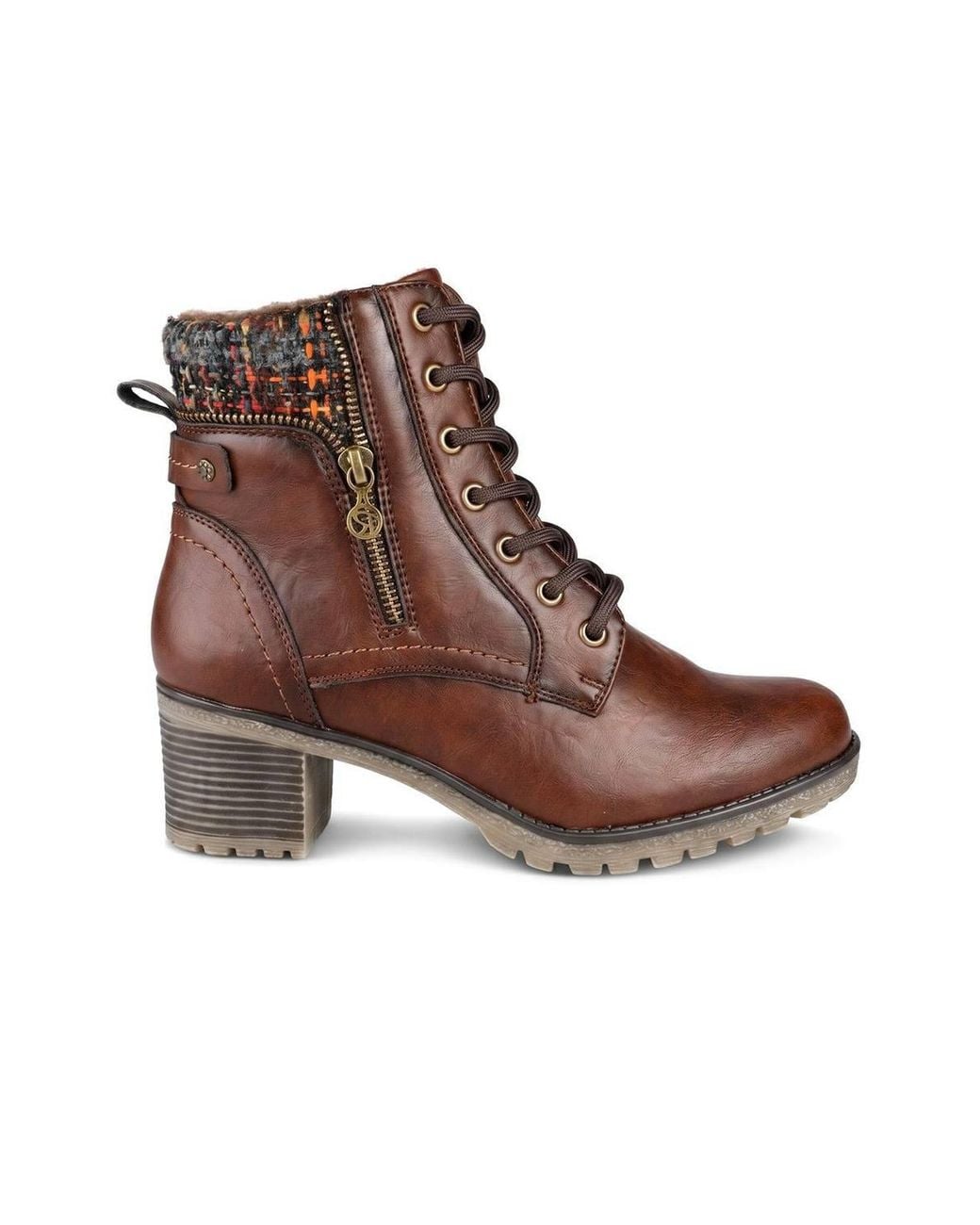 Pavers Brown Relife Block Heeled Knitted Cuff Ankle Boots
