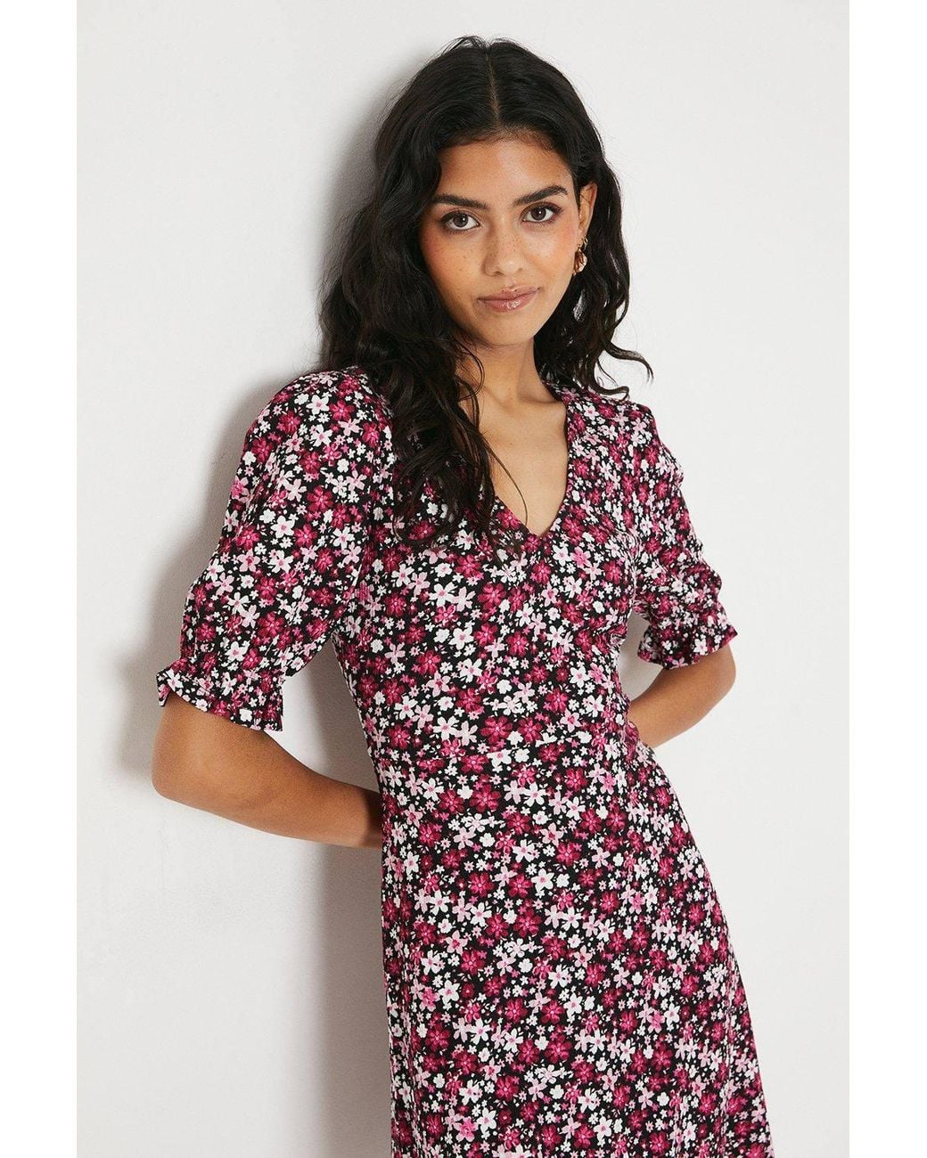 Dorothy Perkins Purple Petite Ditsy Short Sleeve Jersey Mini Dress