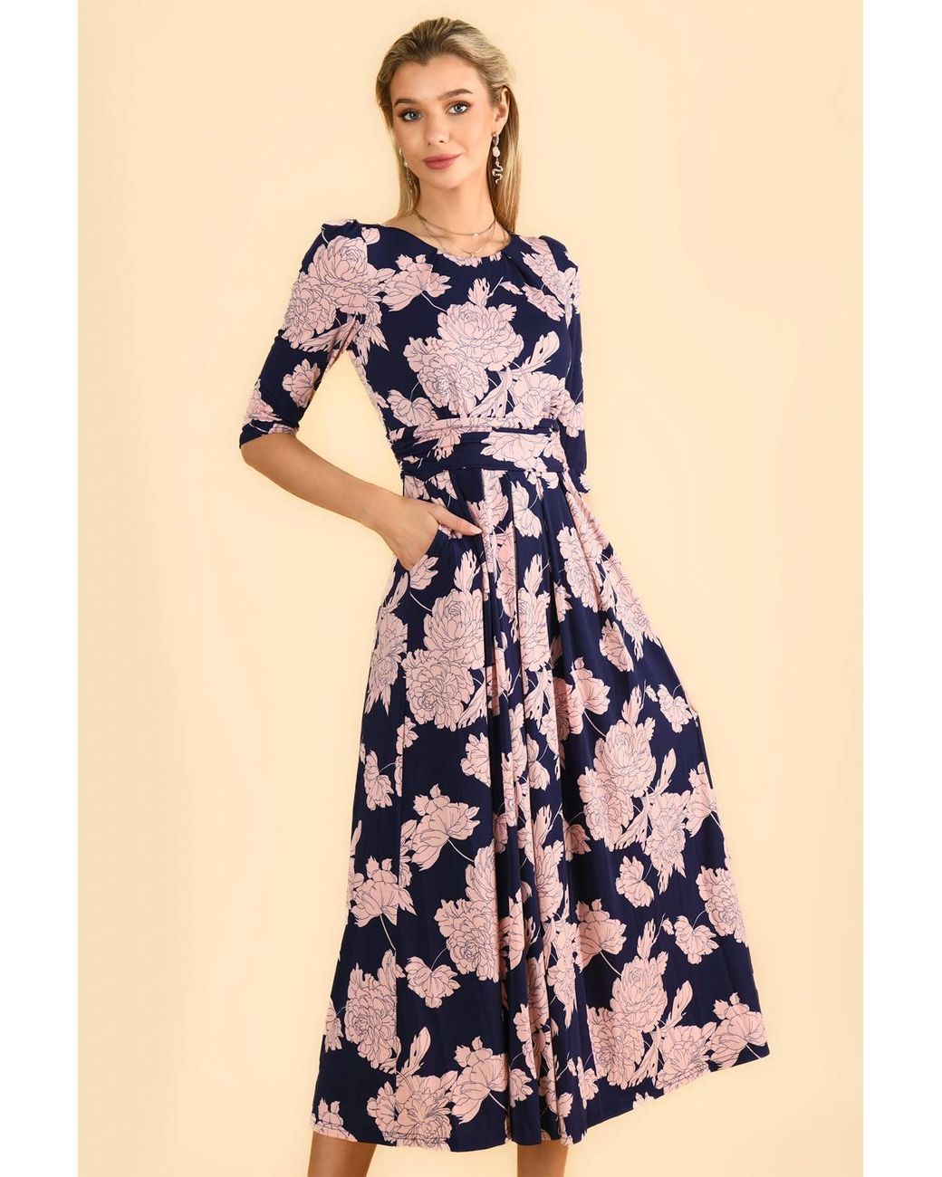 Jolie Moi Blue Karla 3/4 Sleeve Jersey Maxi Dress
