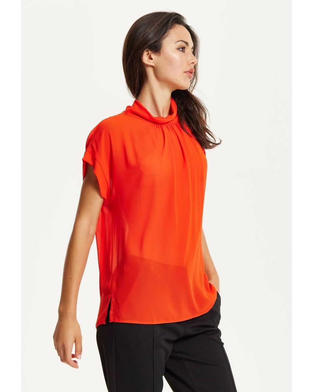 Liquorish Red High Neck Tie Back Top