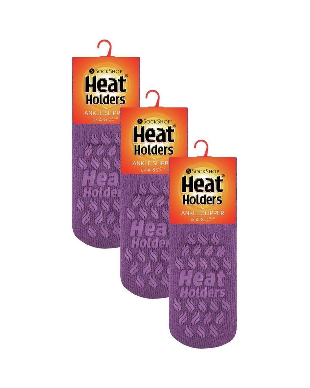 Heat Holders Purple 3 Pairs Ladies Ankle Fluffy Slipper Socks