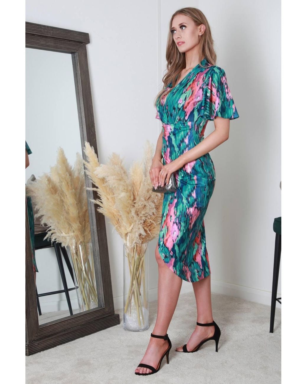 Double Second Multicolor Printed Bodycon Wrap Dress