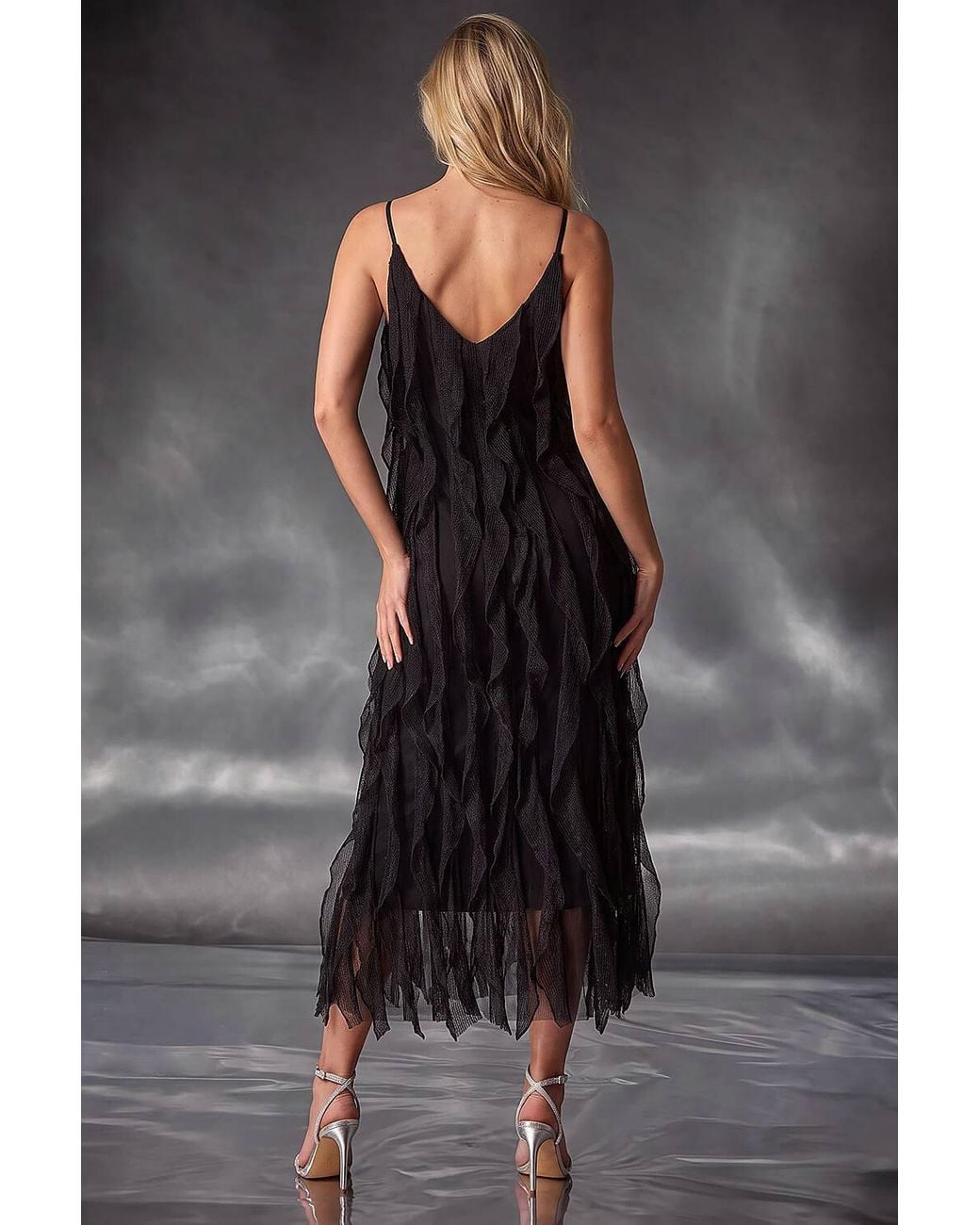 D.u.s.k Black Frill Stretch Maxi Dress