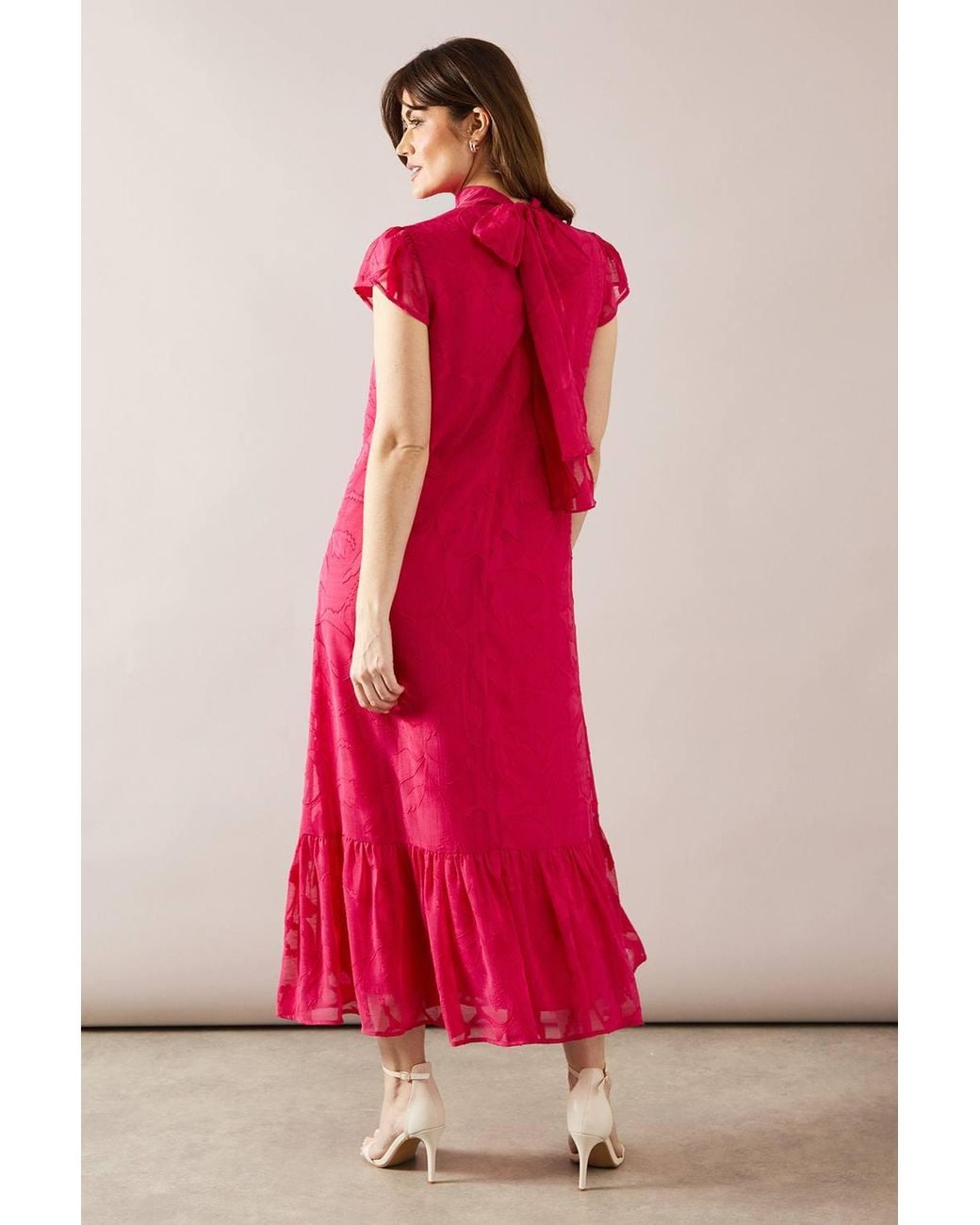 Wallis Pink Floral Jacquard Drop Hem Swing Midaxi Dress