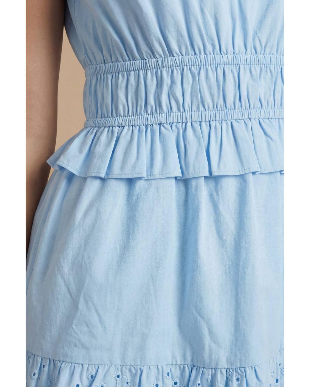 Dorothy Perkins Blue Frill Broderie Sleeve Tiered Hem Mini Dress