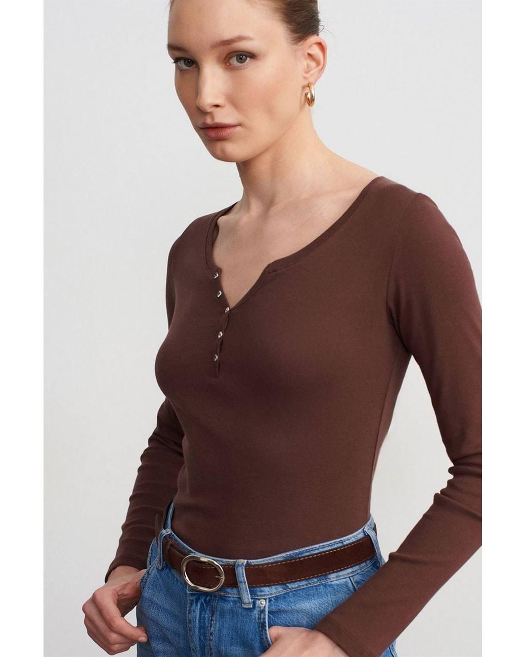 Dilvin Blue Slim Fit Cotton Long Sleeve Button Blouse