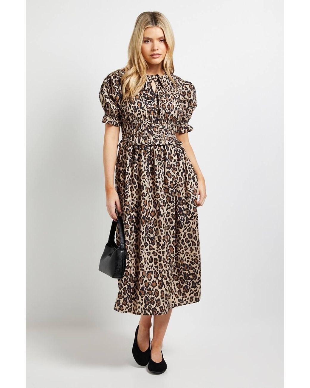 Dorothy Perkins Multicolor Tie Front Frill Sleeve Printed Poplin Midi Dress