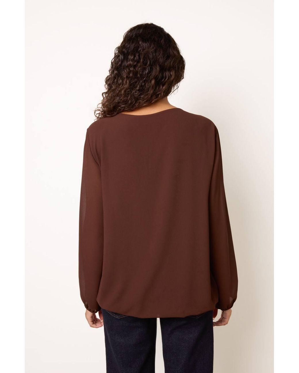 Blue Vanilla Brown Long Sleeve Round Neck Blouse