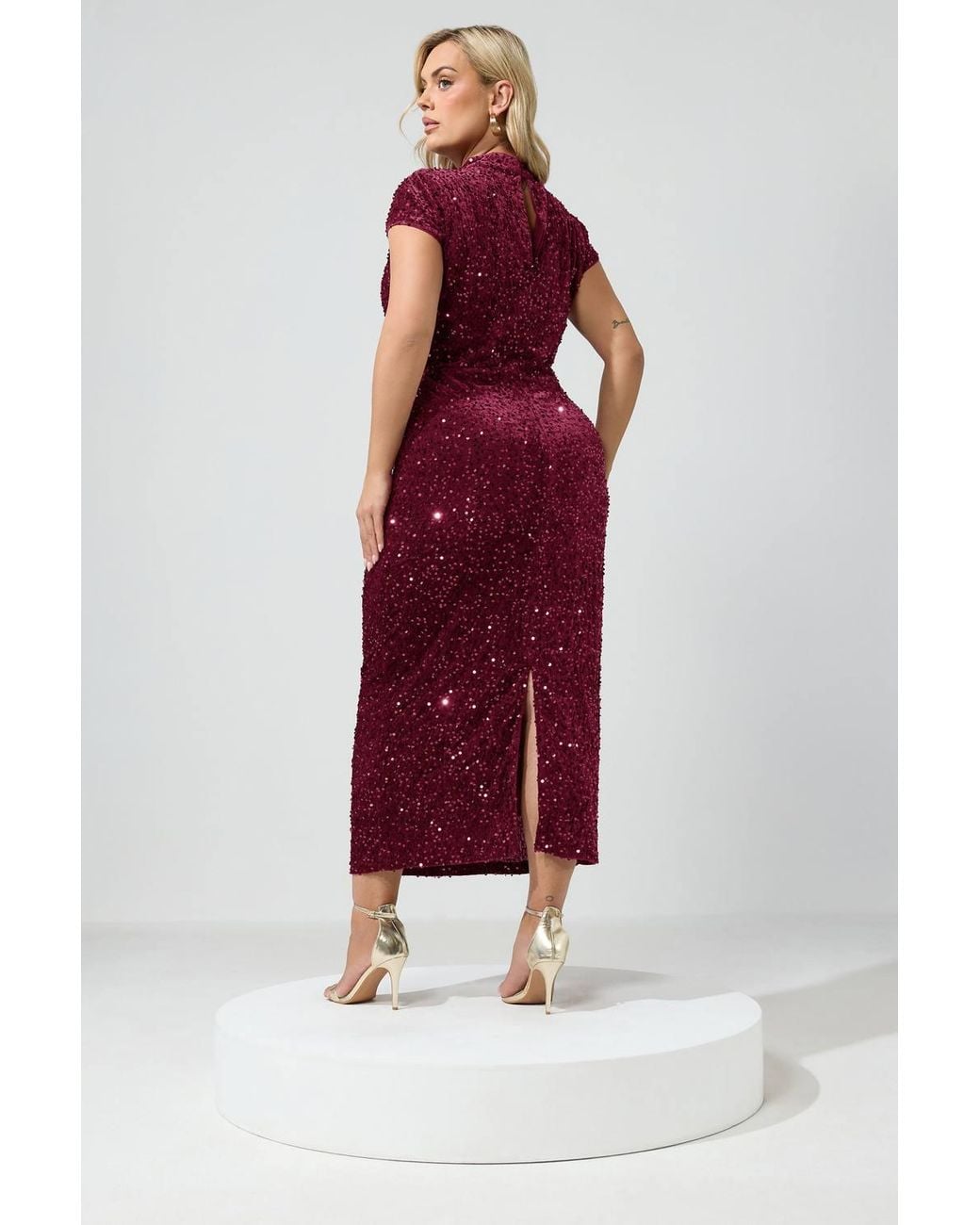 Yours Red Velvet Sequin Keyhole Maxi Dress