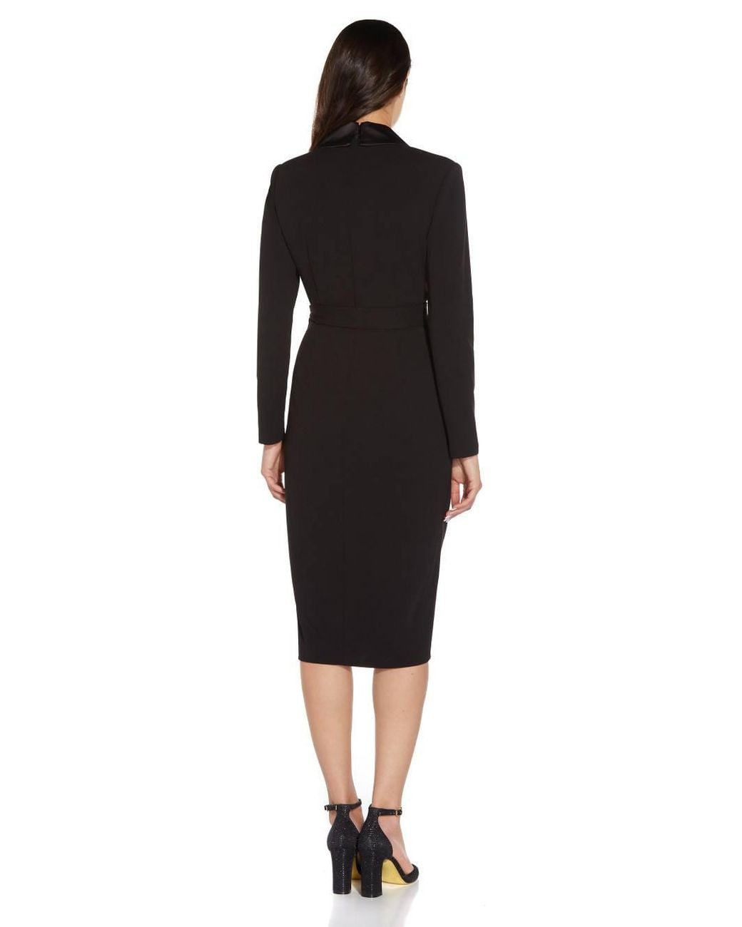 Adrianna Papell Black Knit Crepe Tuxedo Wrap Dress