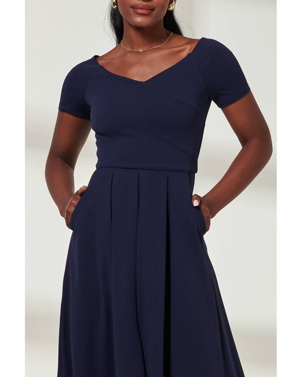 Jolie Moi Blue Yana Shoulder Scuba Maxi Dress