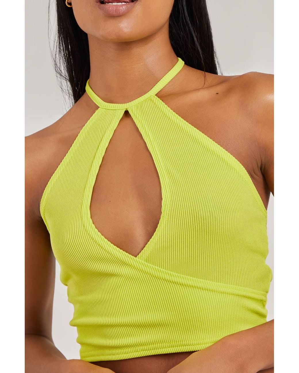 Pink Vanilla Green Ribbed Halterneck Crop Top
