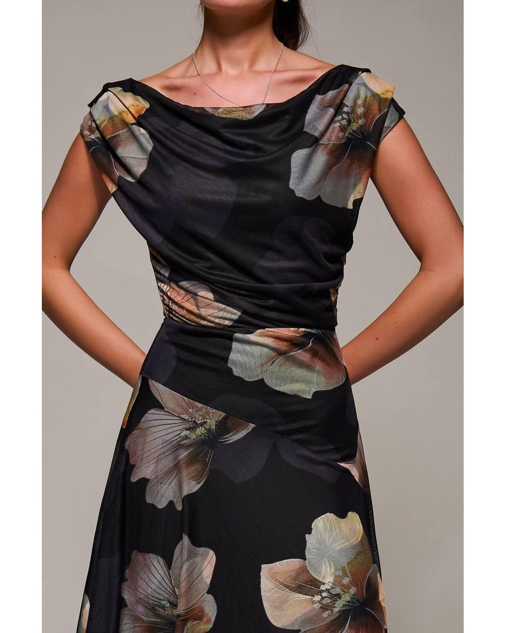 Jolie Moi Multicolor Mesh Asymmetrical Draped Maxi Dress
