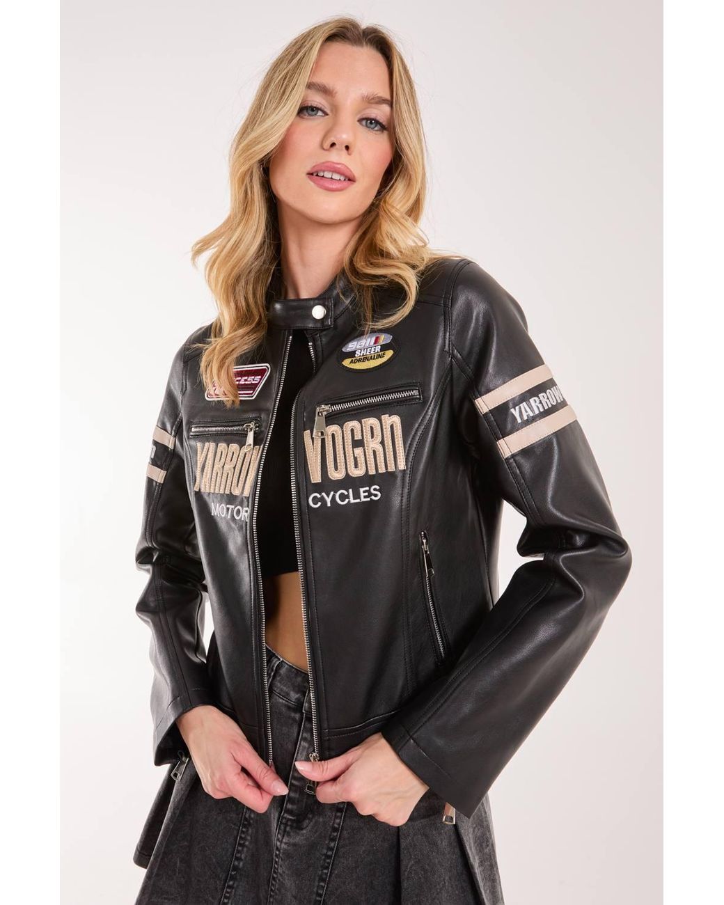 Pink Vanilla Black Patch Mix Motocross Biker Jacket