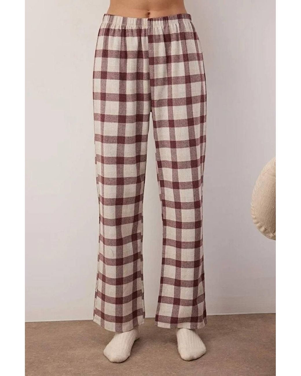 WOVCOR Pink Buffalo Check Revere Collar Long Sleeve Cotton Flannel Pyjama Set