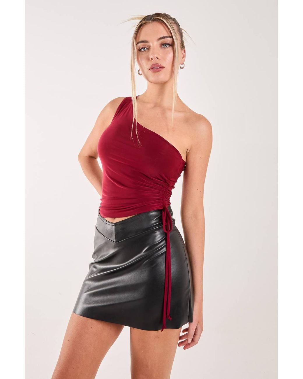 Pink Vanilla Red Asymmetric Side Ruched Top