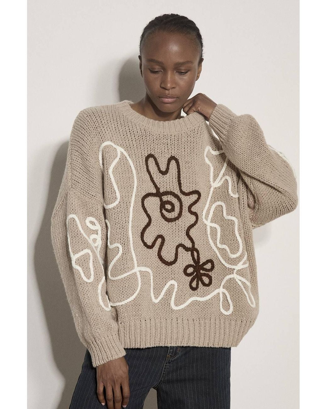 Apricot Natural Oversized Cornelli Embroidered Jumper
