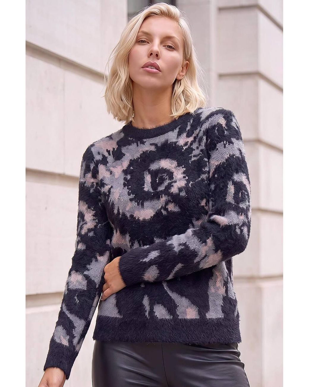 Roman Blue Petite Abstract Knit Jumper