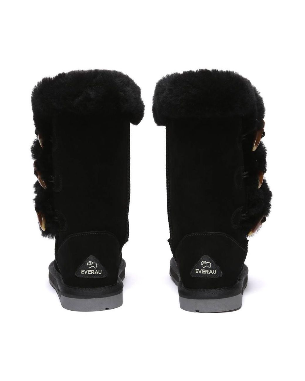 EverAu Australia Black Real Sheepskin Ashy Horn Toggle Buttons Tall Boots W/ Tpr Sole
