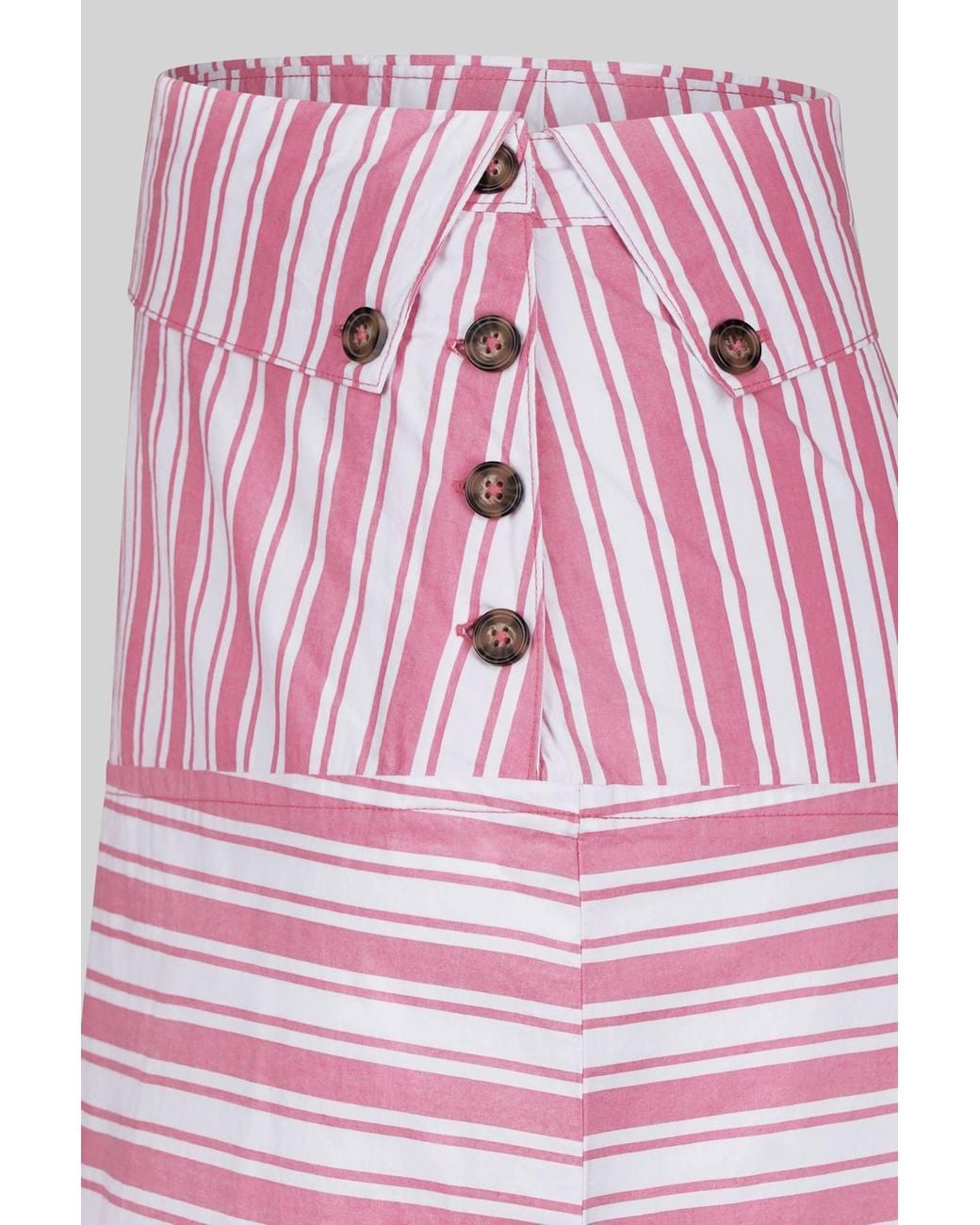 Enorsia Pink Asymmetric Hem Striped Midi Skirt