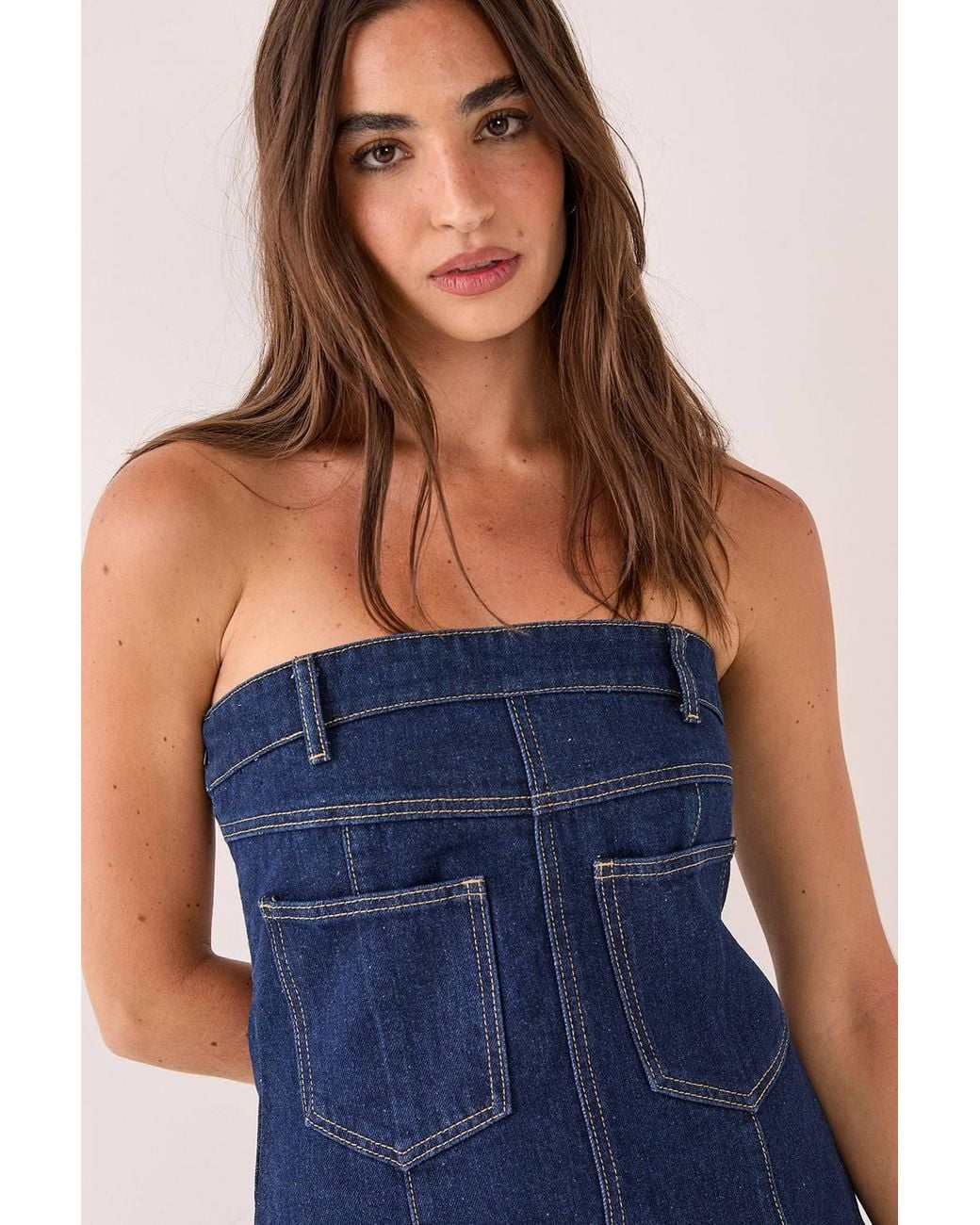 Nasty Gal Blue Bandeau Denim Pocket Mini Dress