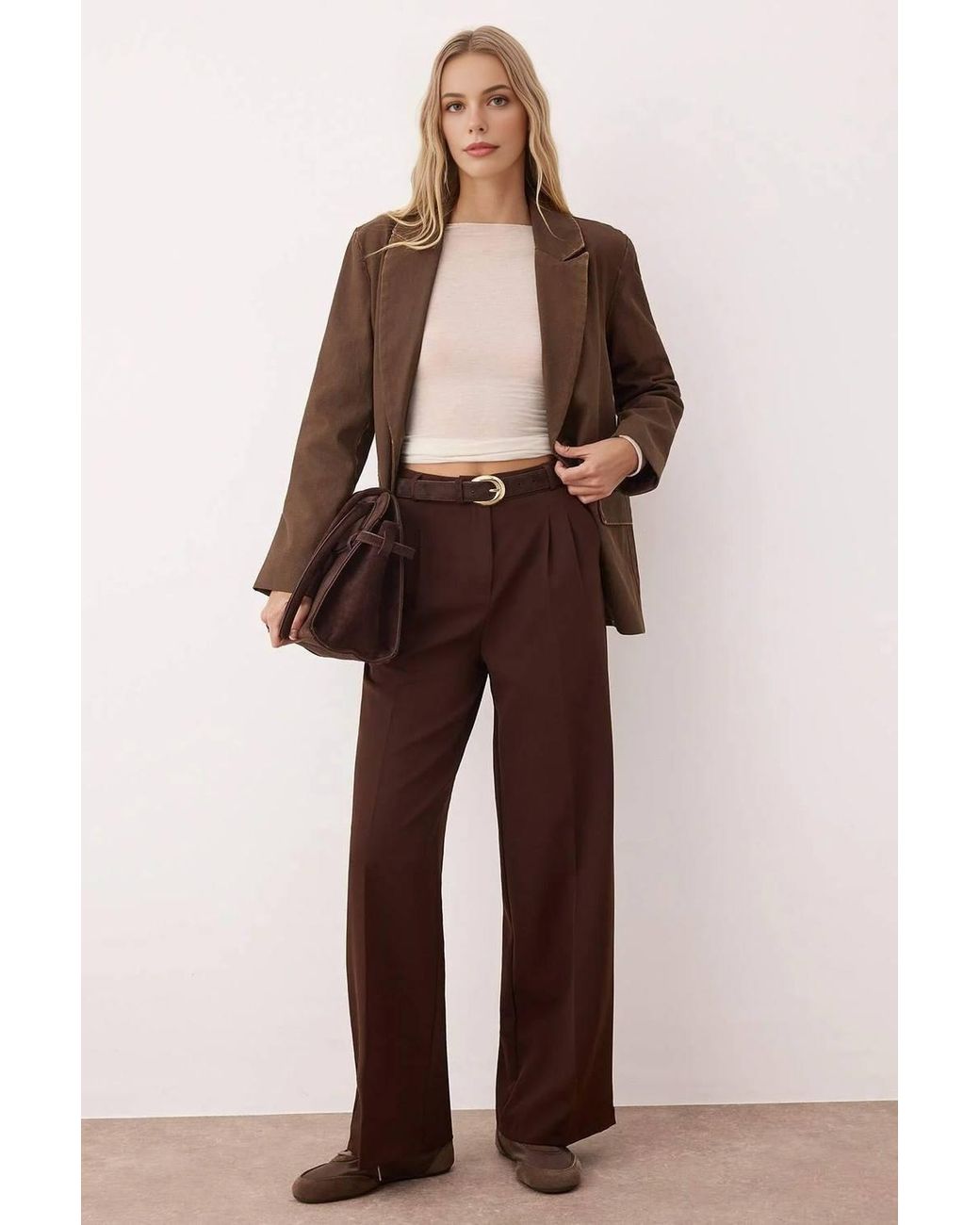WOVCOR Brown High Waist Vintage Wash Straight Leg Jeans