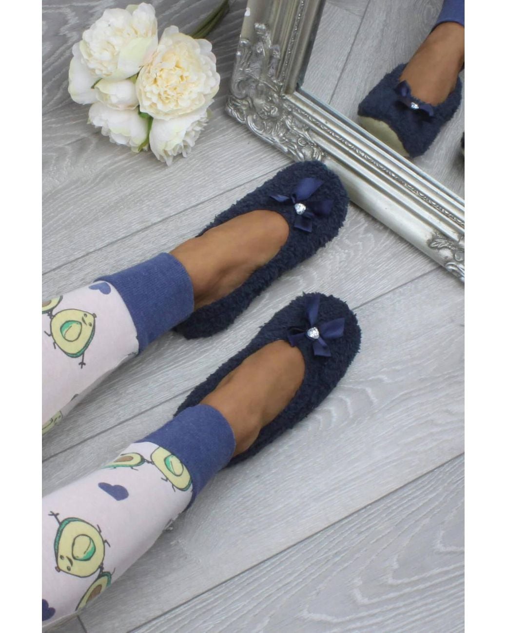 AJVANI Blue Grip Sole Footsie Sock Slippers