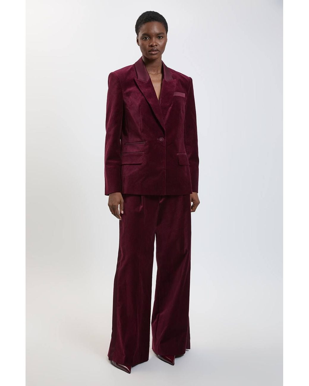 Karen Millen Harper's Bazaar Velvet & Satin Mix Tailored Double Breasted Blazer