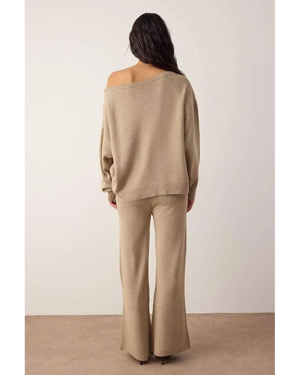WOVCOR Natural Boat Neck Knit Sweater & Wide Leg Trousers Co-Ord Set