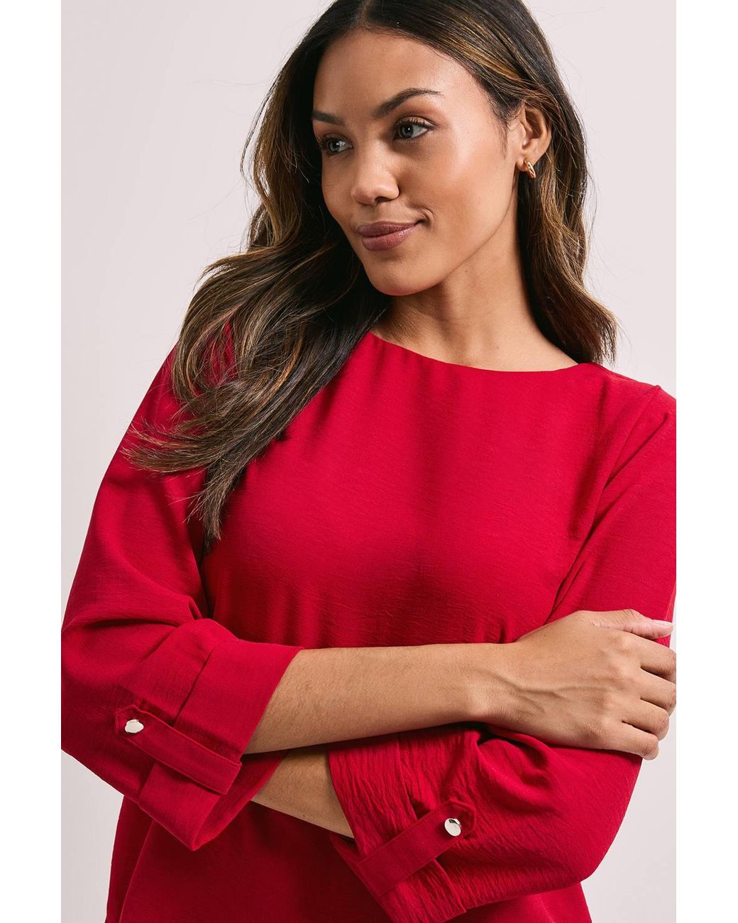Dorothy Perkins Red 3/4 Roll Sleeve Blouse